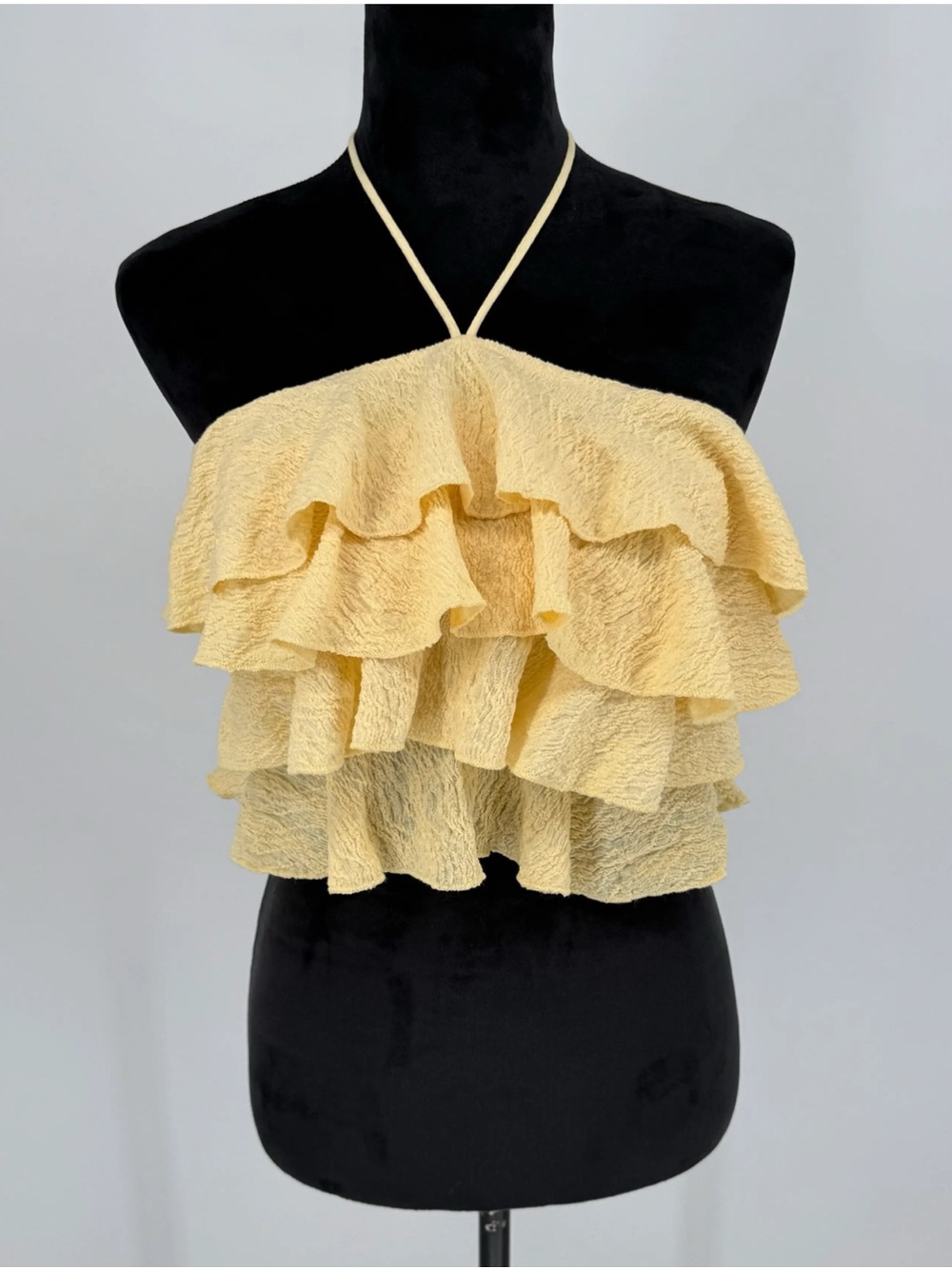 Zara Pale Yellow Ruffle Halter Crop Top bohemian size S